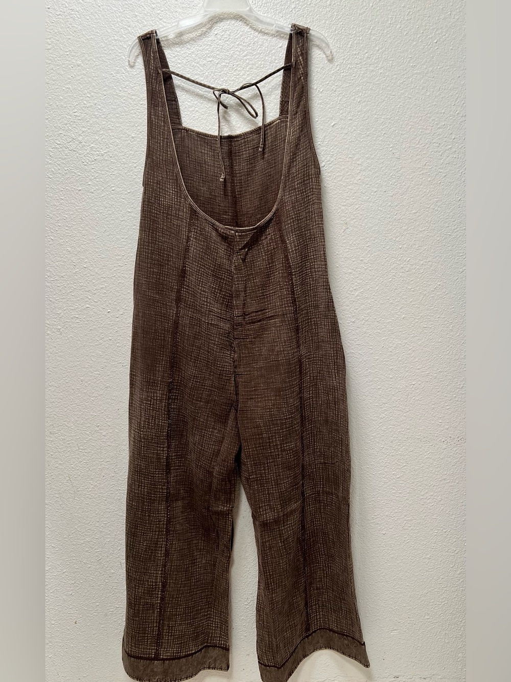 Zenana Knit Waffle Wide Leg Overalls Sand Beige/Brown/Turquoise S/M - Picture 11 of 12